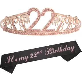 22nd Birthday Gifts for Woman, 22nd Birthday Tiara and Sash Pink, HAPPY 22nd Birthday