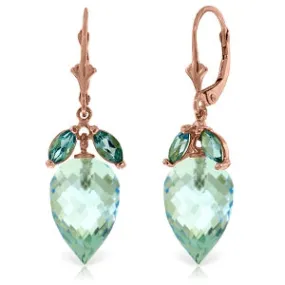 23.5 Carat 14K Solid Rose Gold Earrings Briolette Blue Topaz