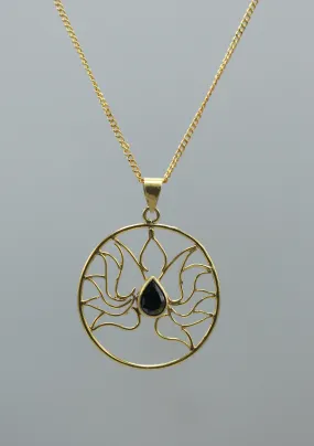 24 K Gold Plated Black Onyx Lotus Flower Necklace