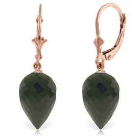 24.5 Carat 14K Solid Rose Gold Pointy Briolette Drop Black Spinel Earrings