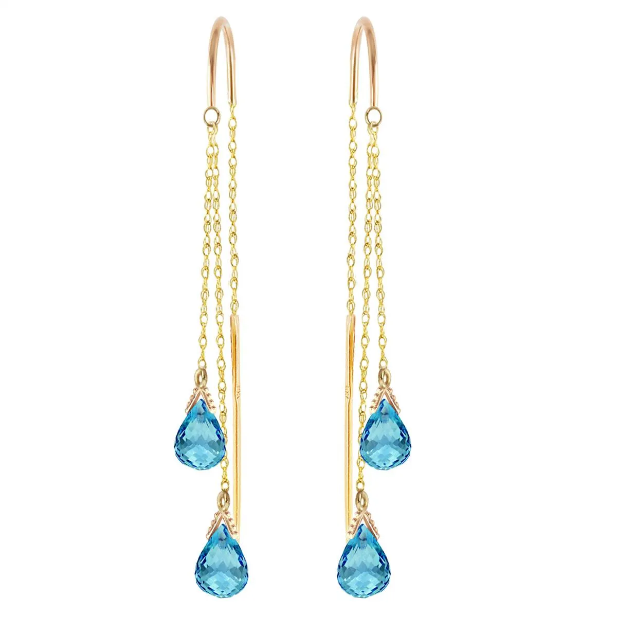 2.5 Carat 14K Solid Yellow Gold Threaded Dangles Earrings Blue Topaz