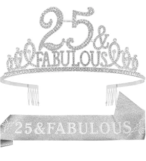 25th Birthday Gifts for Women,25th Birthday Tiara and Sash Silver,25th Birthday