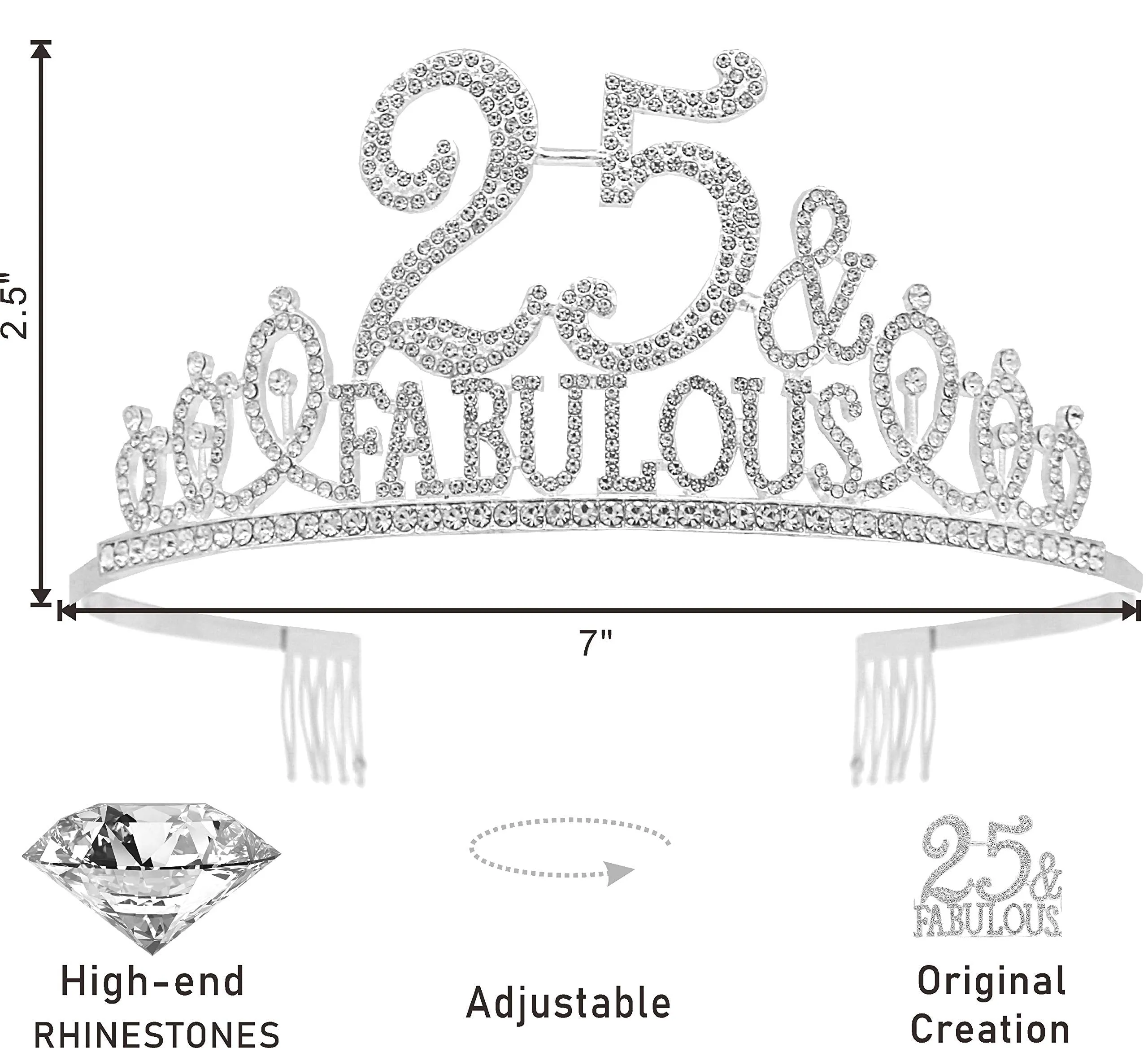 25th Birthday Gifts for Women,25th Birthday Tiara and Sash Silver,25th Birthday