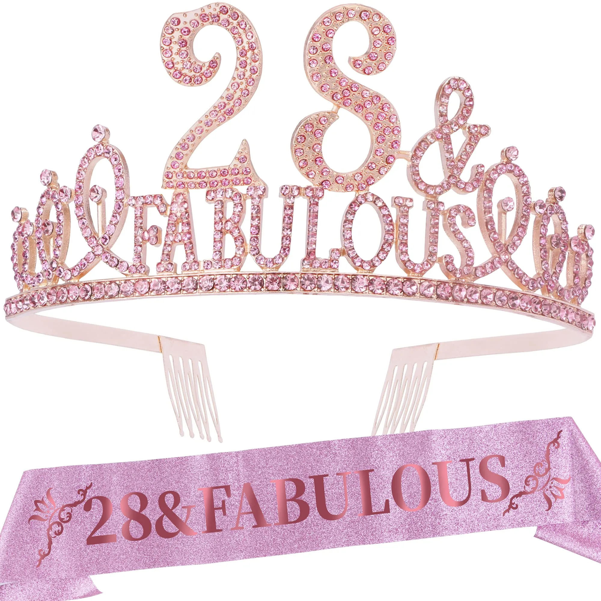 28th Birthday Gifts for Women, 28th Birthday Crown and Sash for Women, 28th Birthday