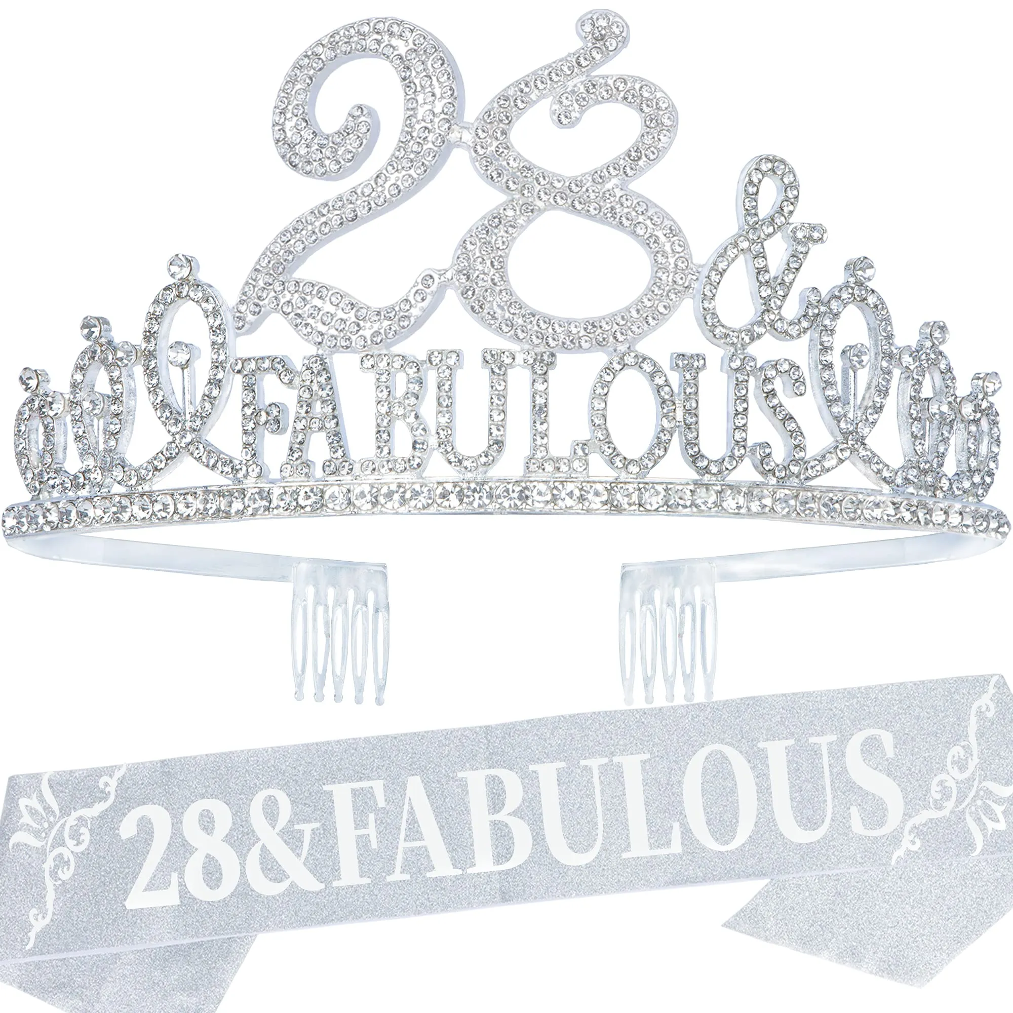 28th Birthday Gifts for Women, 28th Birthday Crown and Sash for Women, 28th Birthday