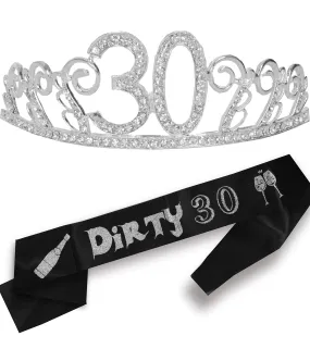 30th Birthday Gifts, 30th Birthday Tiara and Sash, HAPPY 30th Birthday Party Supplies