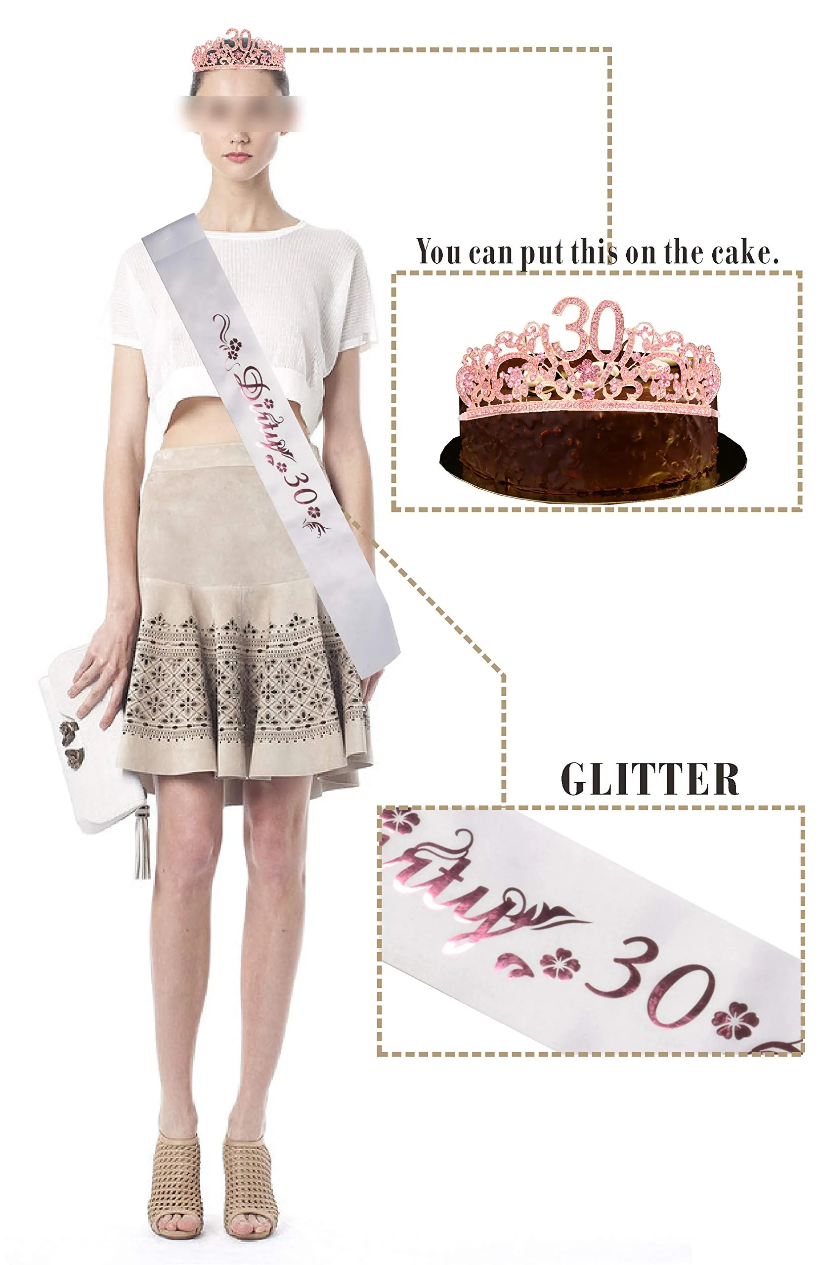 30th Birthday Gifts for Women, 30th Birthday Tiara and Sash, Happy 30th Birthday Tiaras