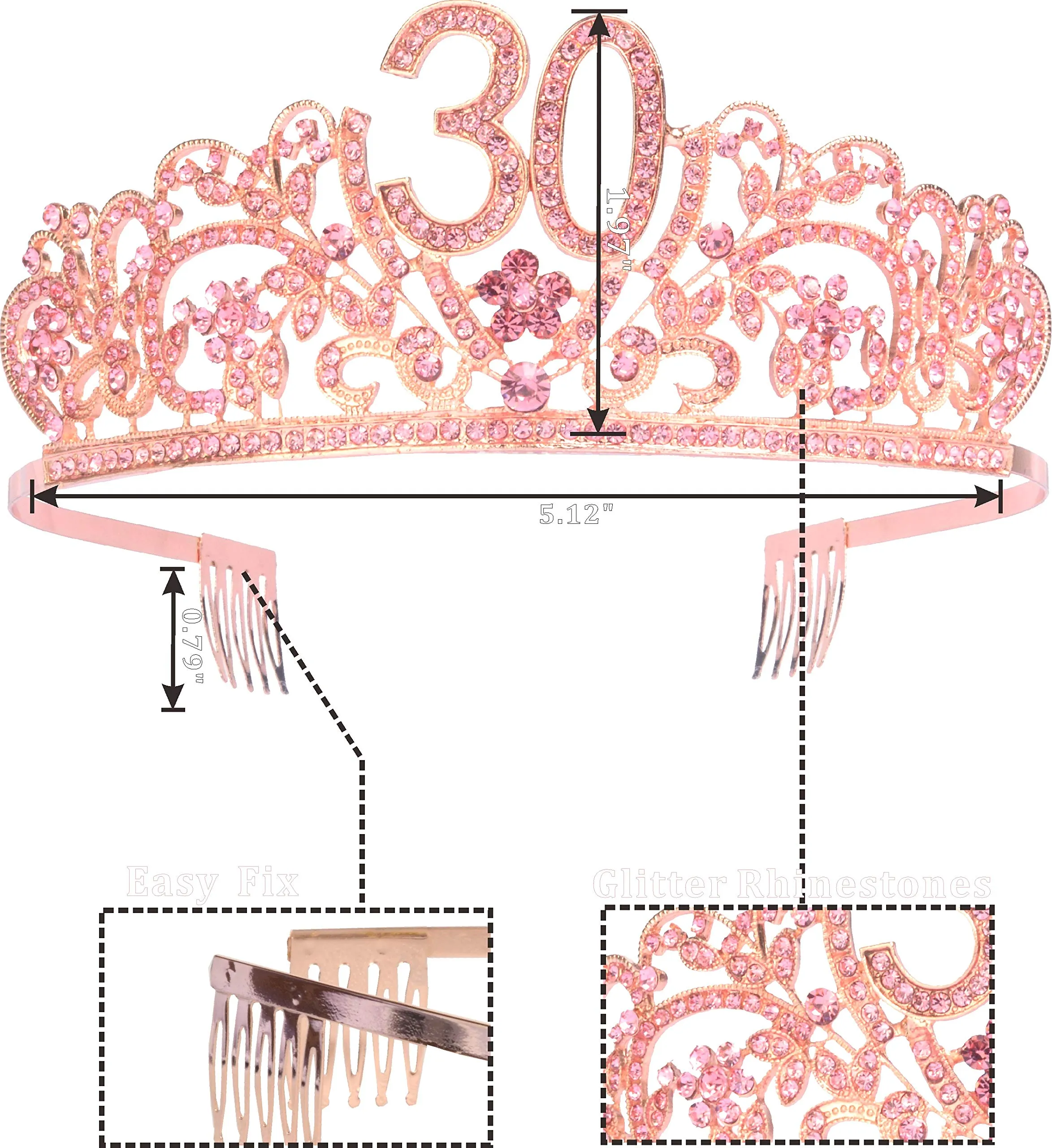 30th Birthday Gifts for Women, 30th Birthday Tiara and Sash, Happy 30th Birthday Tiaras