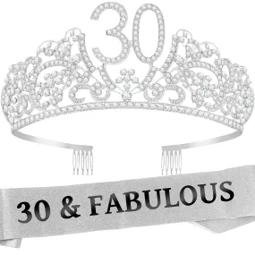 30th Birthday Gifts for Womens, 30th Birthday Tiara and Sash, 30th Birthday Decorations