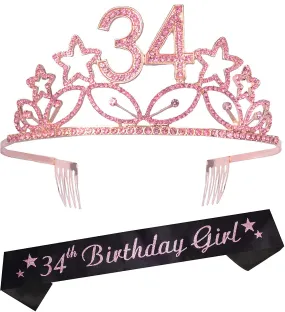 34th Birthday Decorations for Women,34th Birthday Crown,34 Year Old Crown,34 Crown