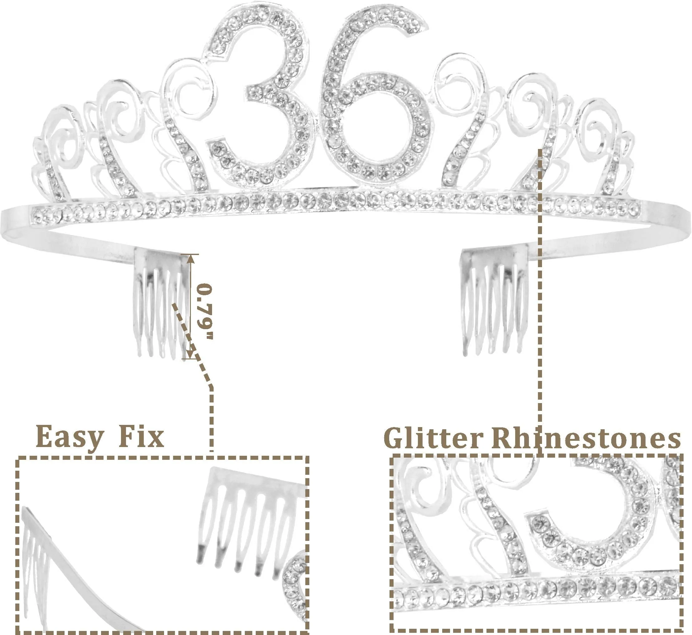 36th Birthday Gifts for Woman, 36th Birthday Tiara and Sash silver, HAPPY 36th Birthday