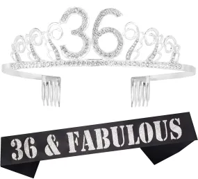 36th Birthday Gifts for Woman, 36th Birthday Tiara and Sash silver, HAPPY 36th Birthday