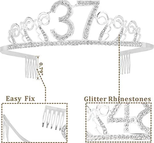 37th Birthday Gifts for Woman, 37th Birthday Tiara and Sash Silver, HAPPY 37th Birthday