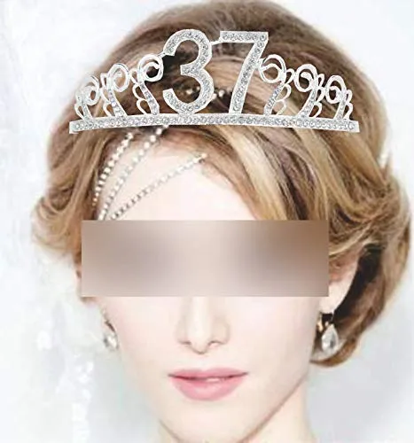 37th Birthday Gifts for Woman, 37th Birthday Tiara and Sash Silver, HAPPY 37th Birthday