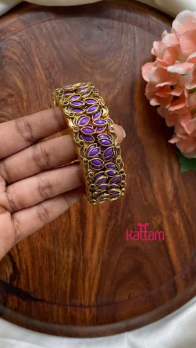 3D Kundan Purple Lotus Bangle