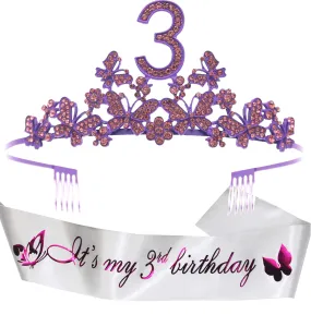 3rd Birthday Gifts for Girls,3rd Birthday Purple Butterfly Crown,3rd Birthday Decorations