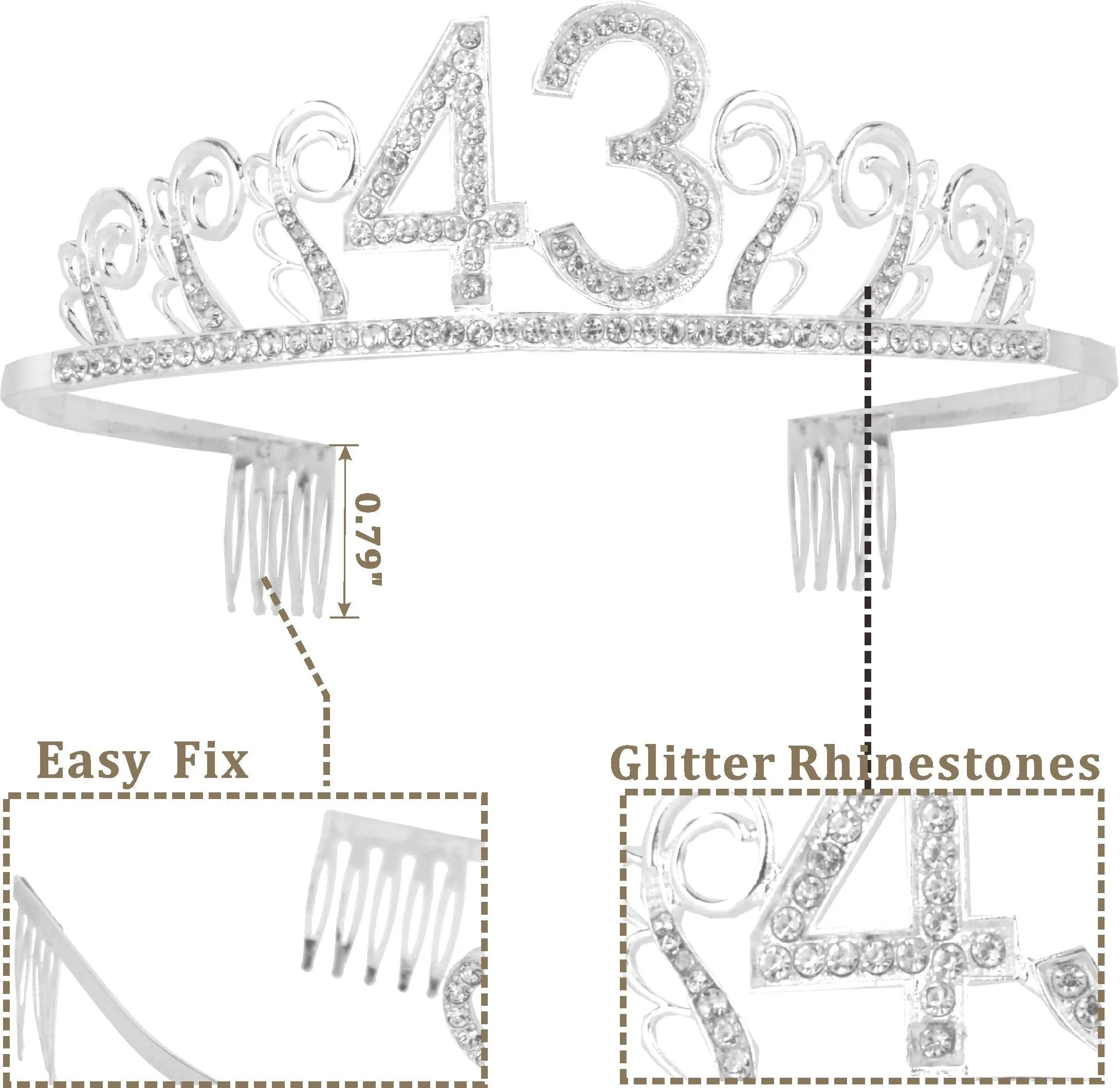 43rd Birthday Gifts for Woman, 43rd Birthday Tiara and Sash silver, HAPPY 43rd Birthday