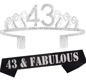 43rd Birthday Gifts for Woman, 43rd Birthday Tiara and Sash silver, HAPPY 43rd Birthday