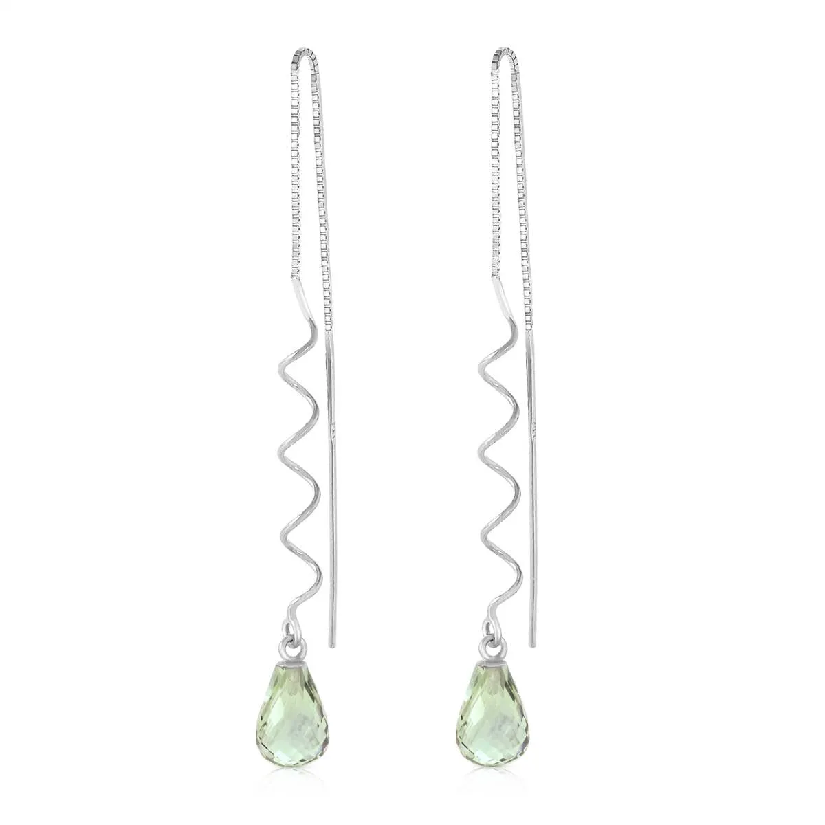 4.5 Carat 14K Solid White Gold Threaded Dangle Earrings Green Amethyst