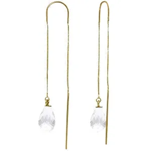 4.5 Carat 14K Solid Yellow Gold Threaded Dangles Earrings White Topaz