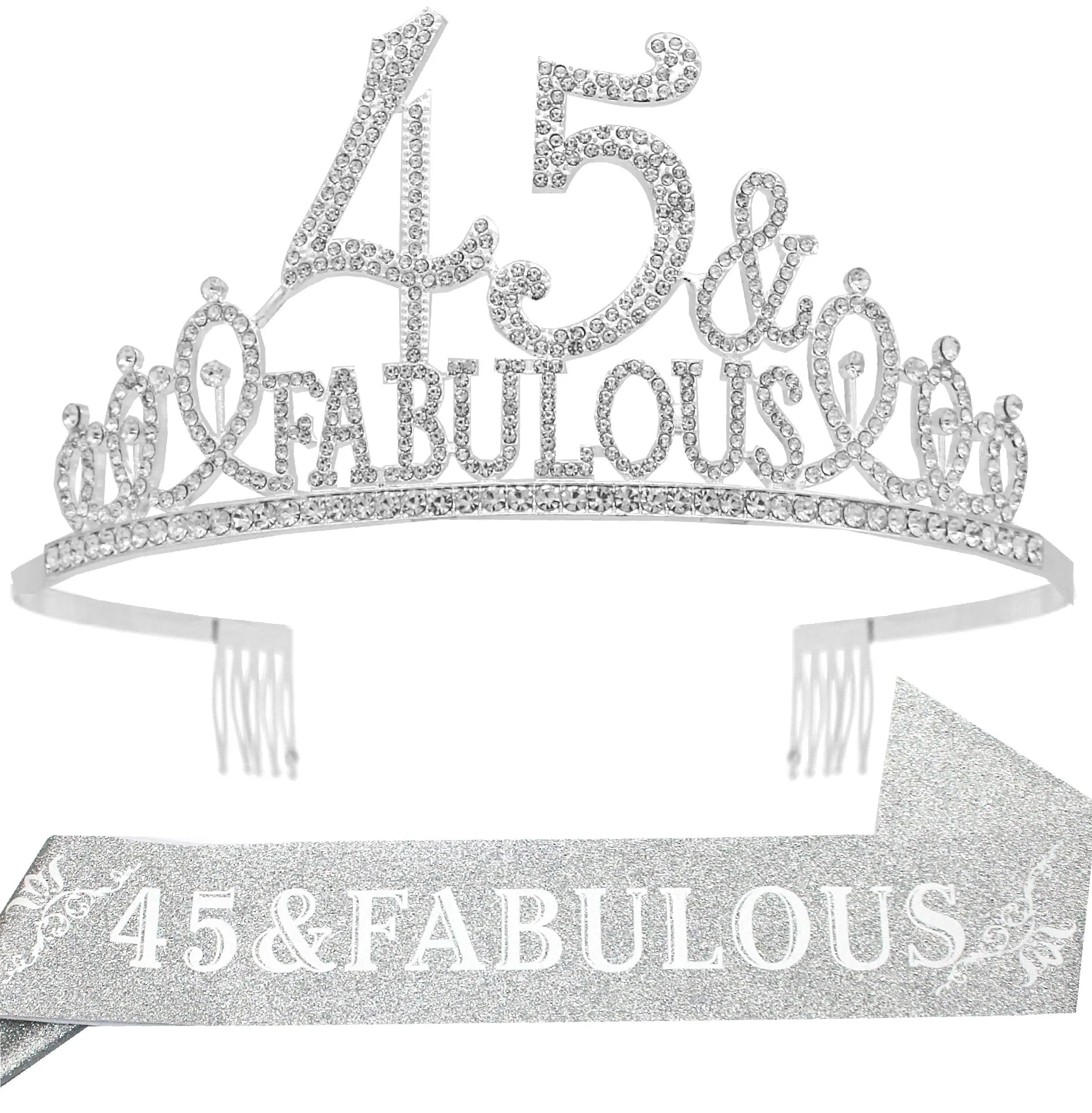 45th Birthday Gifts for Women, 45th Birthday Crown and Sash for Women, 45th Birthday