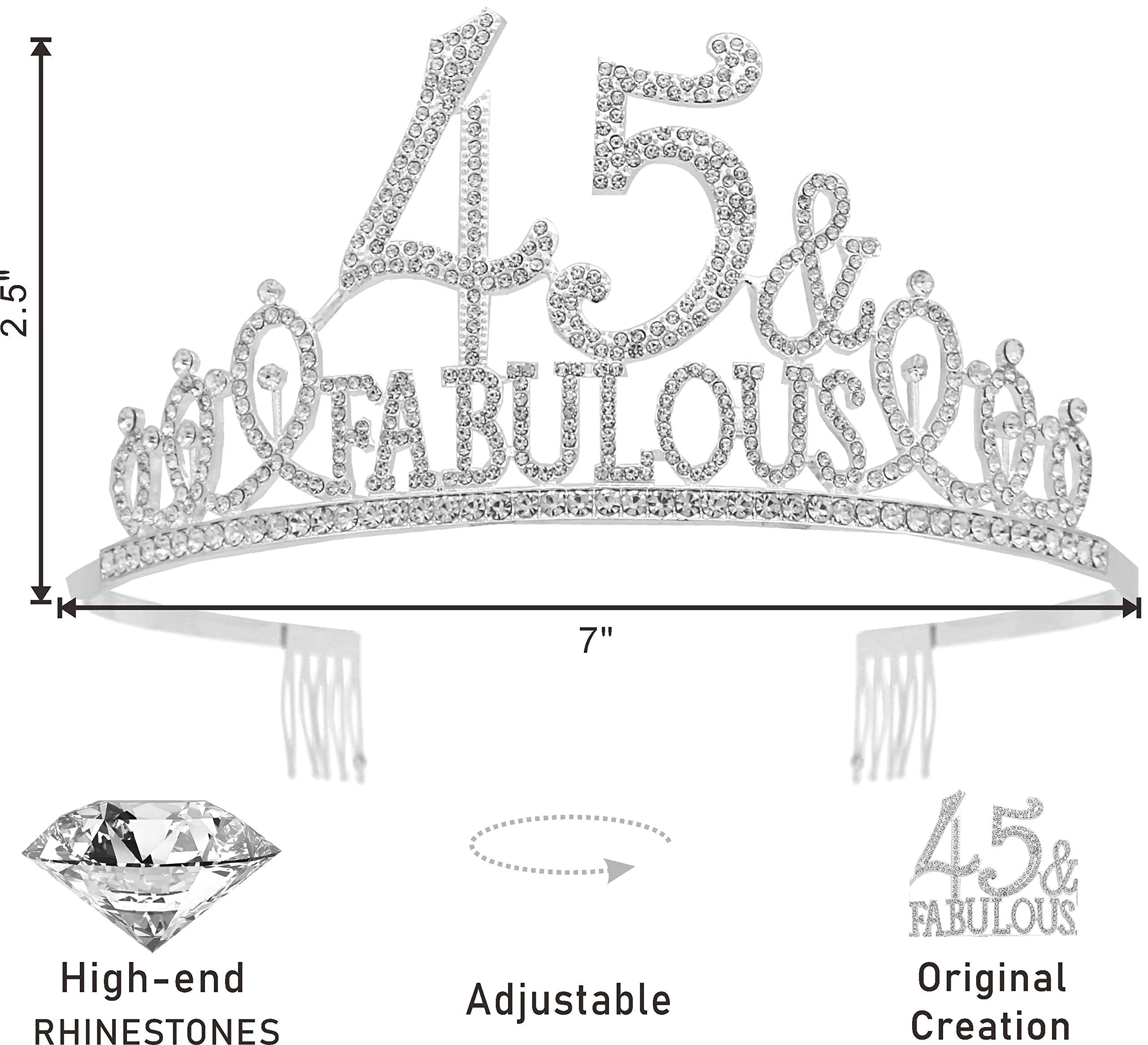 45th Birthday Gifts for Women, 45th Birthday Crown and Sash for Women, 45th Birthday