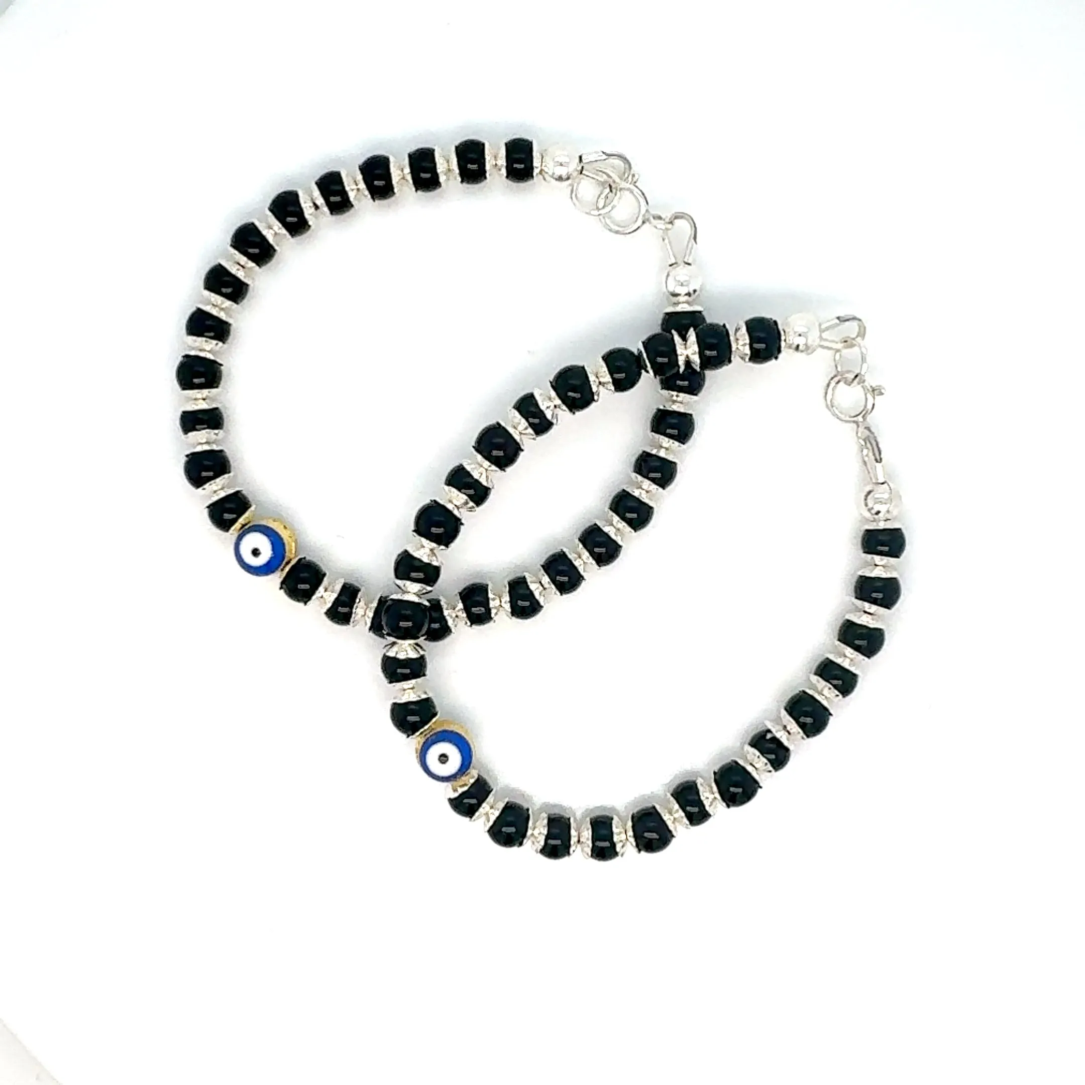 4mm Evil Eye Onyx Sterling Silver Bracelet-1pair