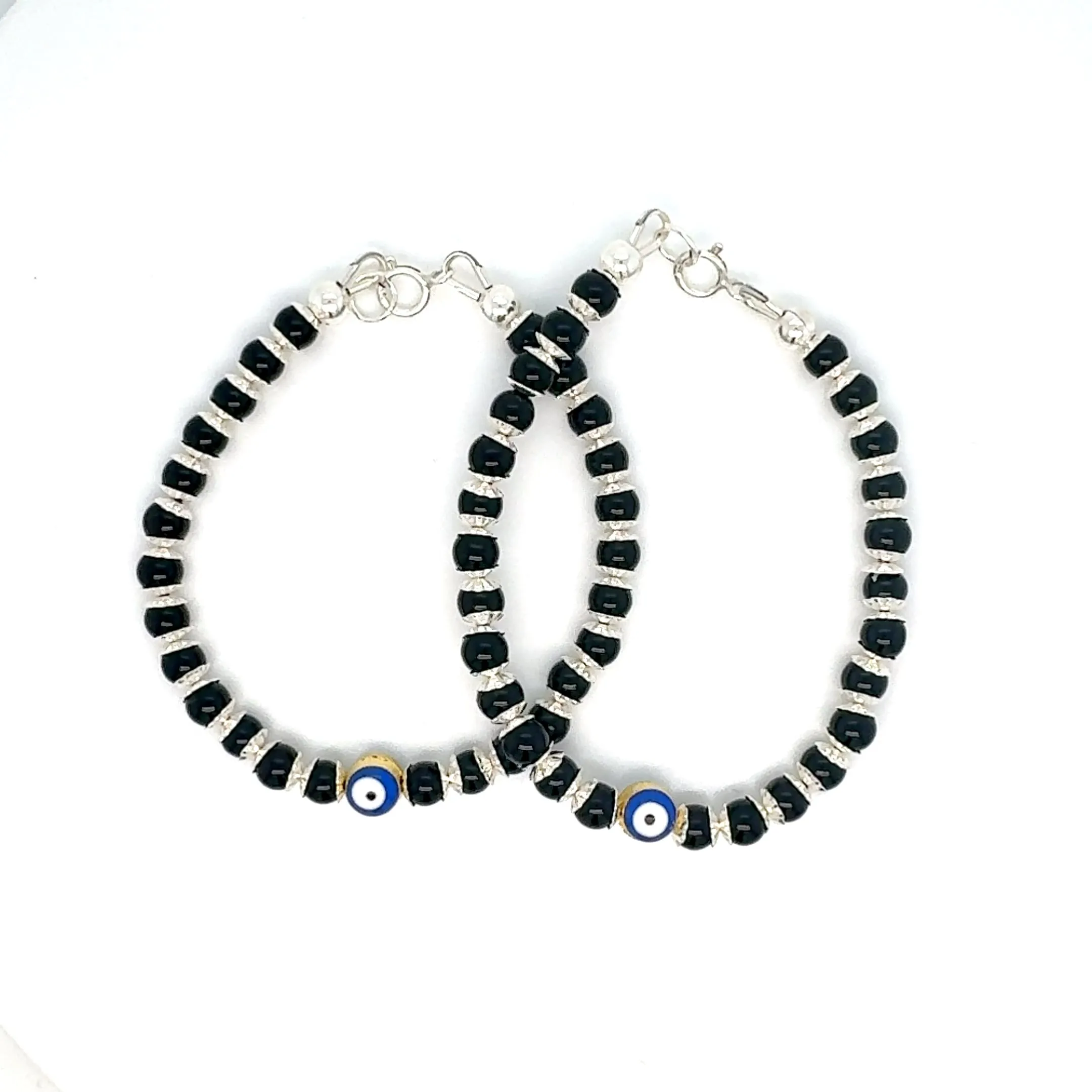 4mm Evil Eye Onyx Sterling Silver Bracelet-1pair