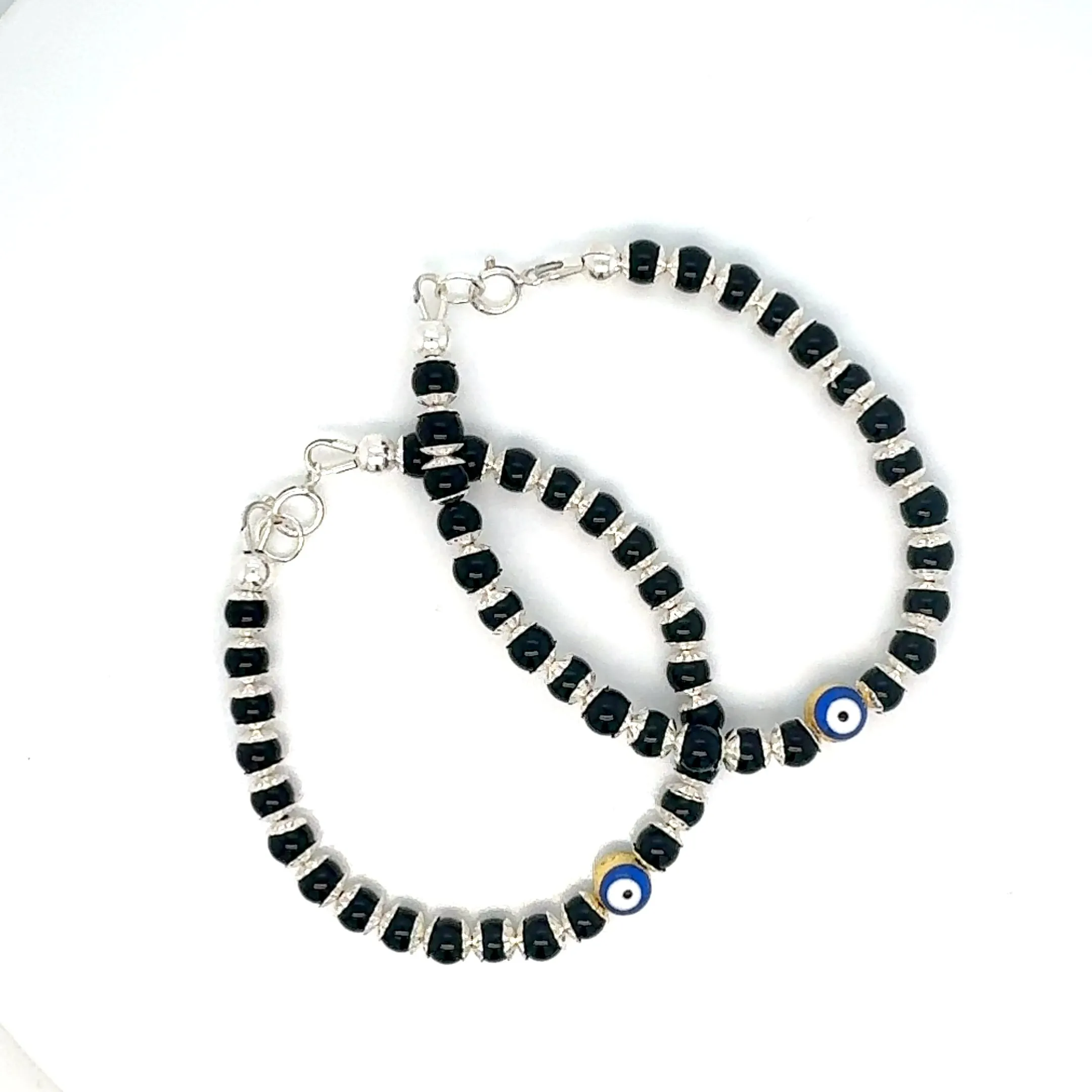 4mm Evil Eye Onyx Sterling Silver Bracelet-1pair