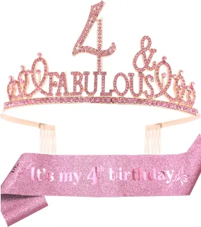 4th Birthday,4th Birthday Tiara,4th Birthday Sash,4th Birthday Decorations Girl,4 Birthday