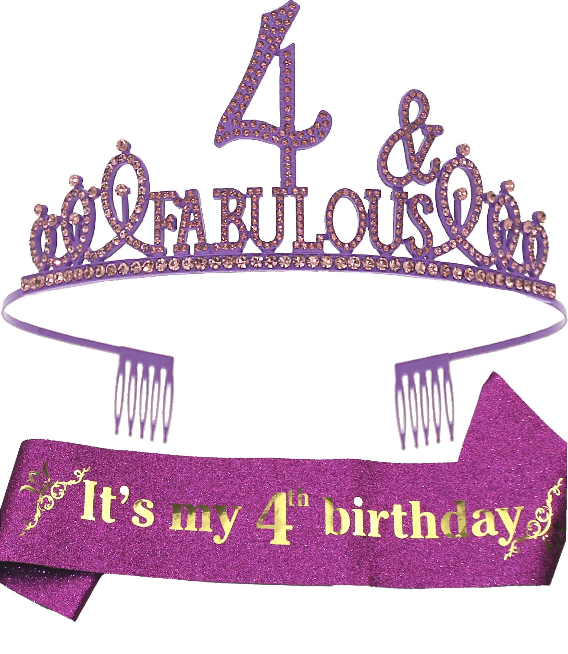 4th Birthday,4th Birthday Tiara,4th Birthday Sash,4th Birthday Decorations Girl,4 Birthday