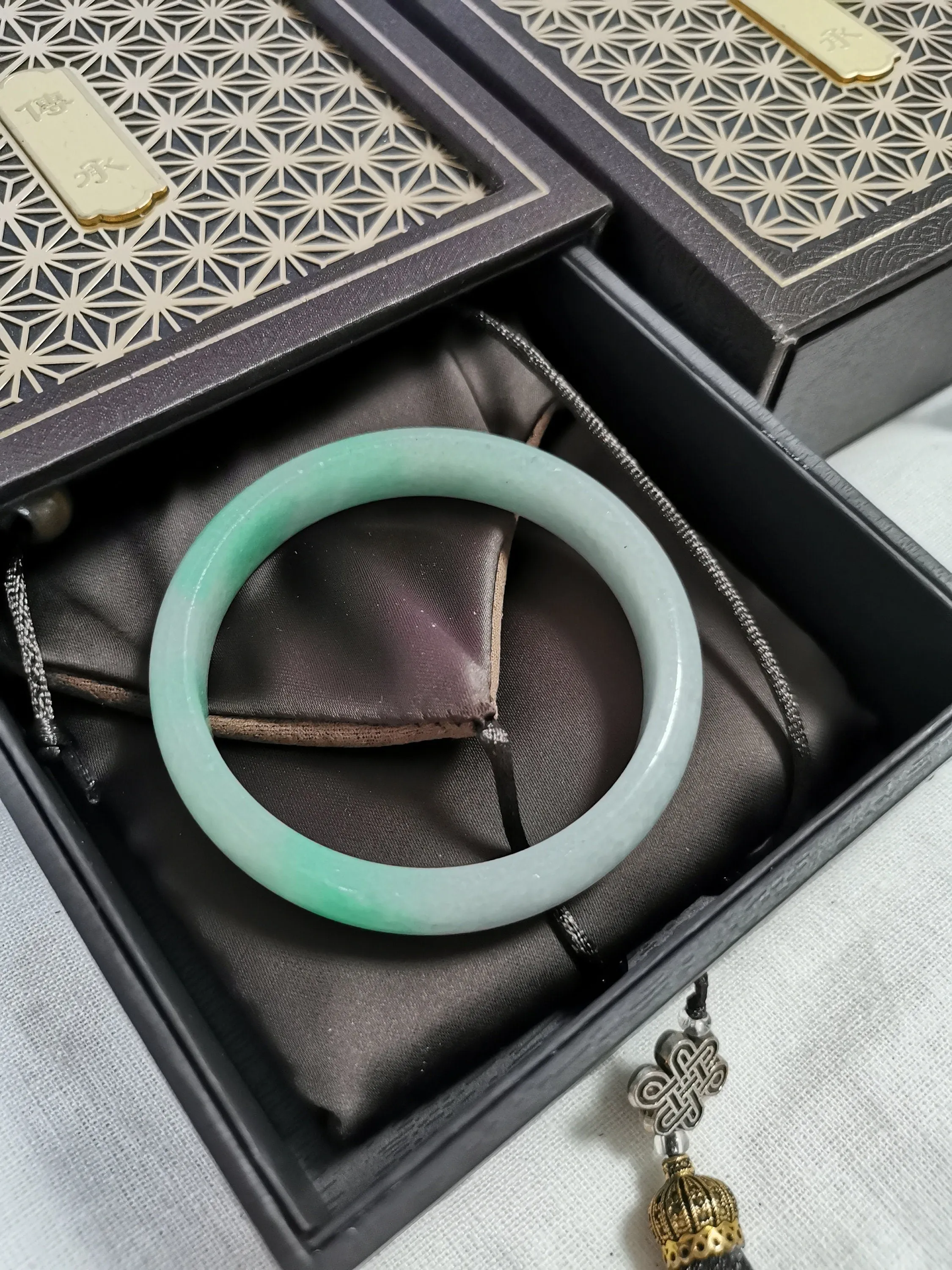 57.6mm Light Green Jade Bangle Translucent Wide Bangle