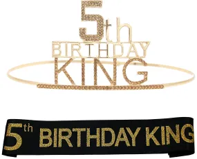 5th Birthday King Crown and Sash for Boy, 5th Birthday for Him,5th Birthday Crown,5th