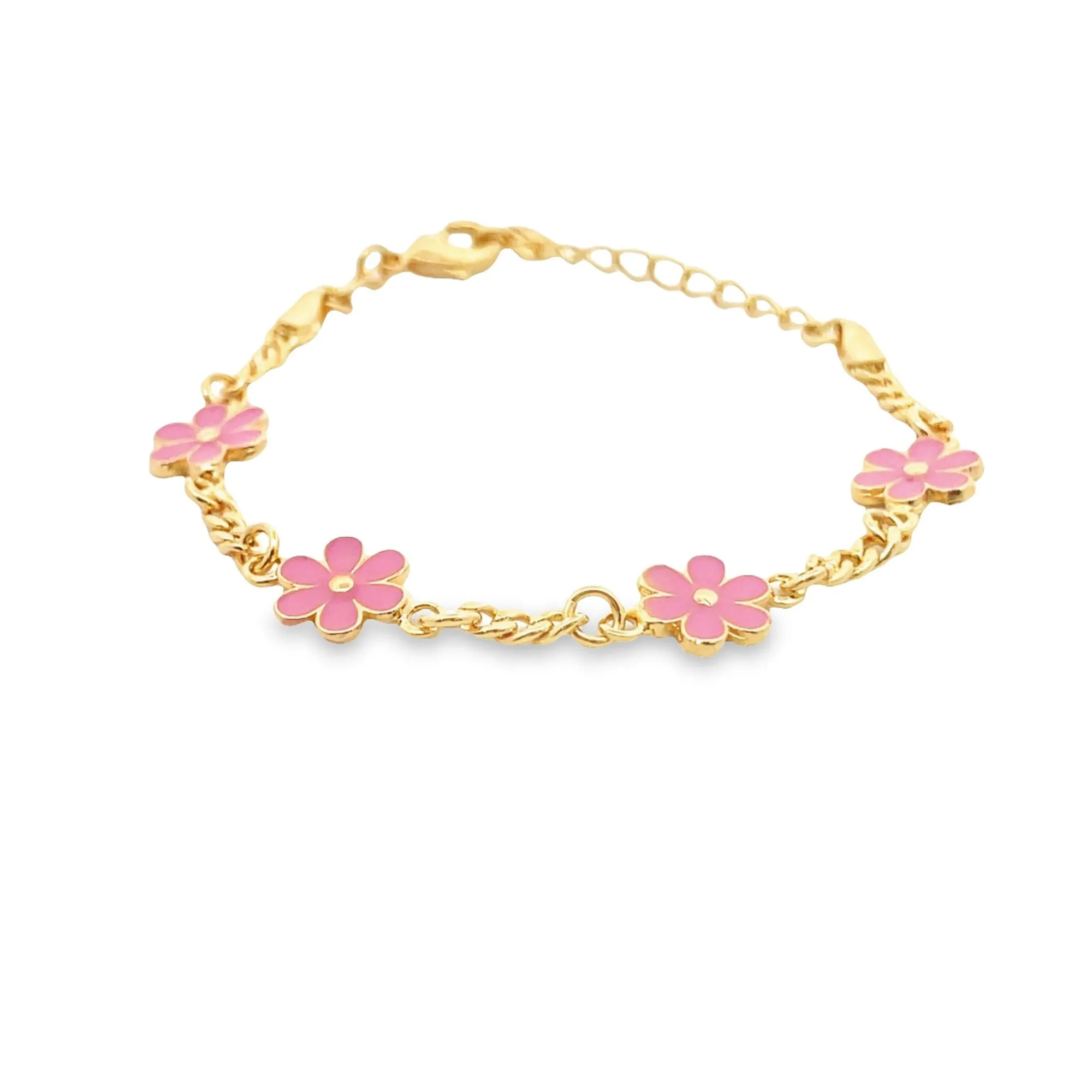 6 Petal Enamel Flower Charm Bracelet (I554)