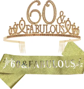 60th Birthday Gifts for Women,60th Birthday Tiara and Sash Golden,60th Birthday