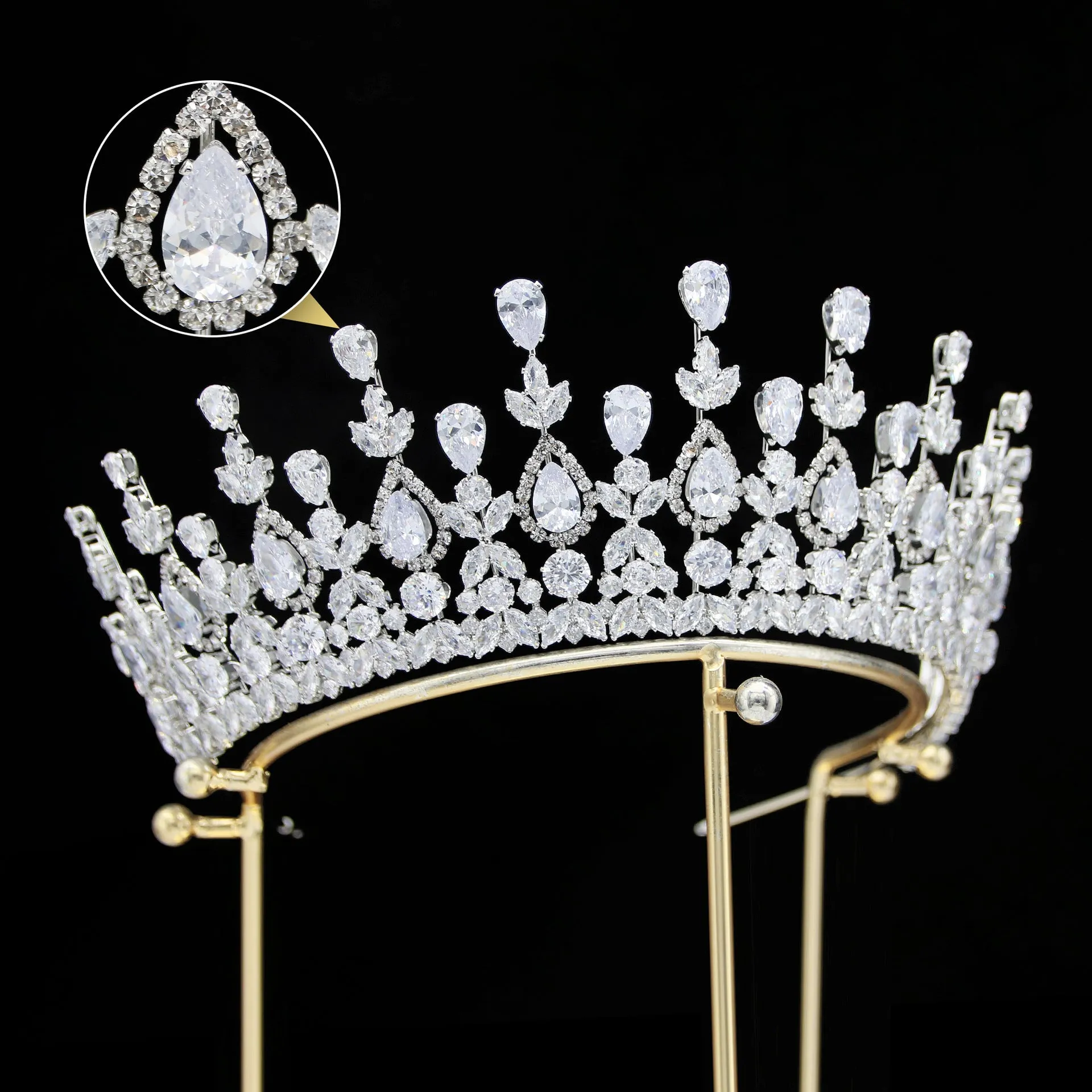 6.4cm Classic Zirconia Wedding Tiara,Women's Crystal Big Tiara for Bride,Prom,Party Head Accessories GH0149