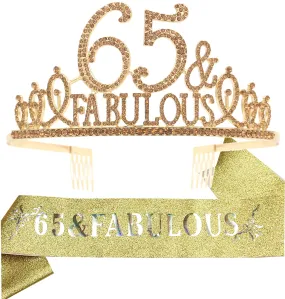 65th Birthday Gifts for Women,65th Birthday Tiara and Sash Golden,65th Birthday