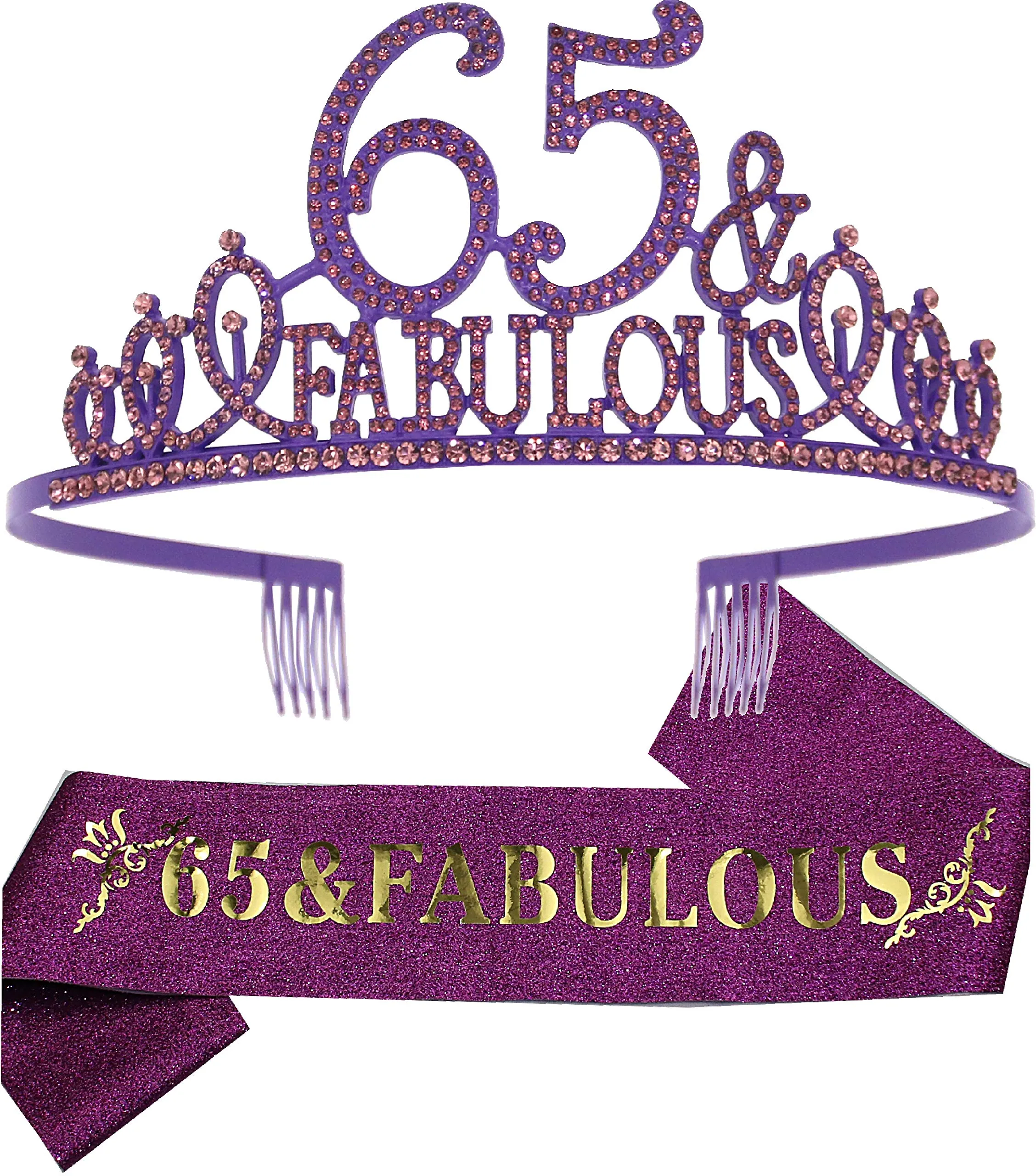 65th Birthday Gifts for Women,65th Birthday Tiara and Sash Purple,65th Birthday