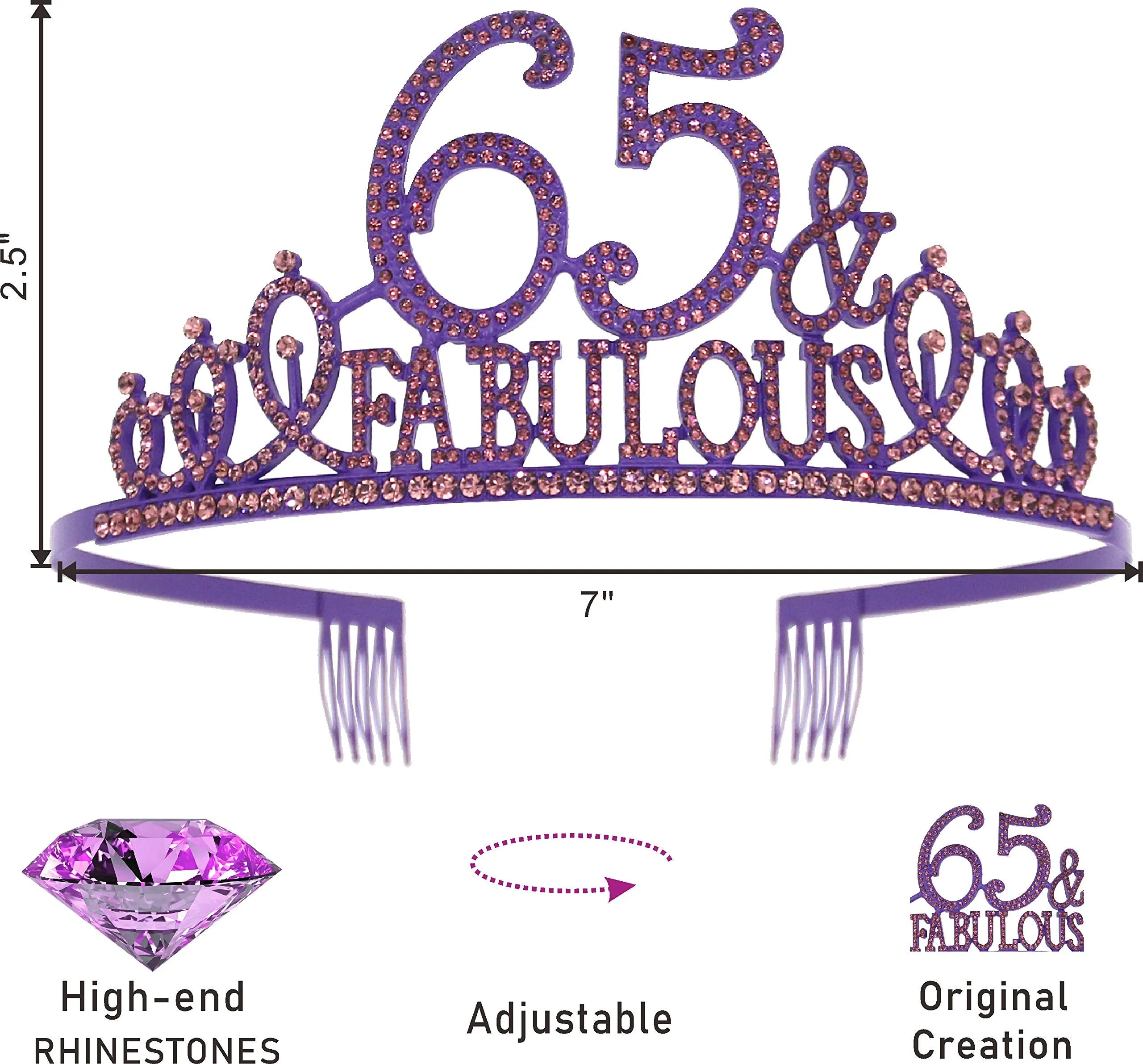 65th Birthday Gifts for Women,65th Birthday Tiara and Sash Purple,65th Birthday