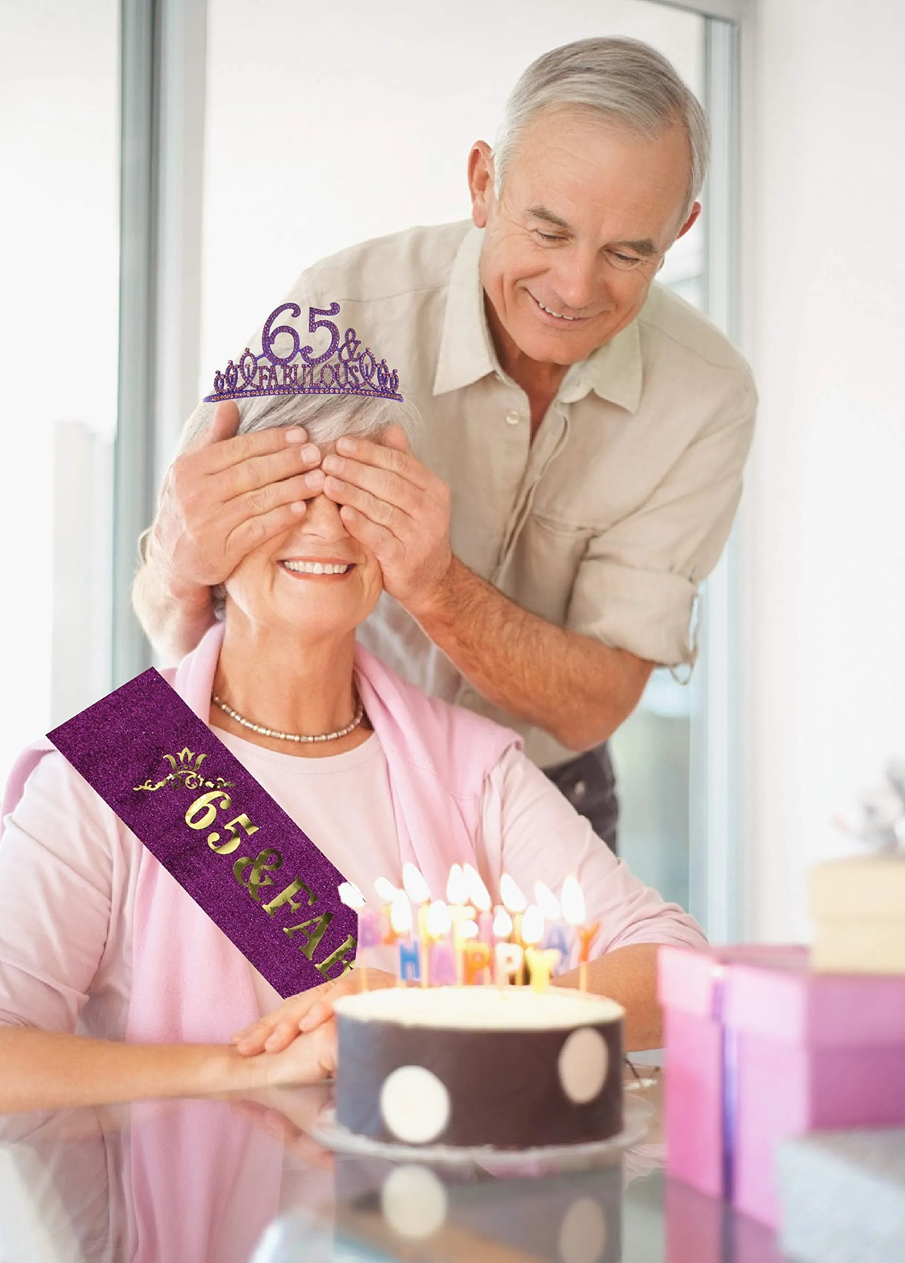 65th Birthday Gifts for Women,65th Birthday Tiara and Sash Purple,65th Birthday