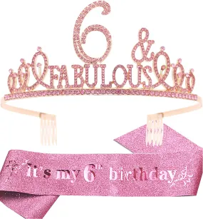 6th Birthday Gifts for Girls,6th Birthday Tiara and Sash Pink,6th Birthday Decorations