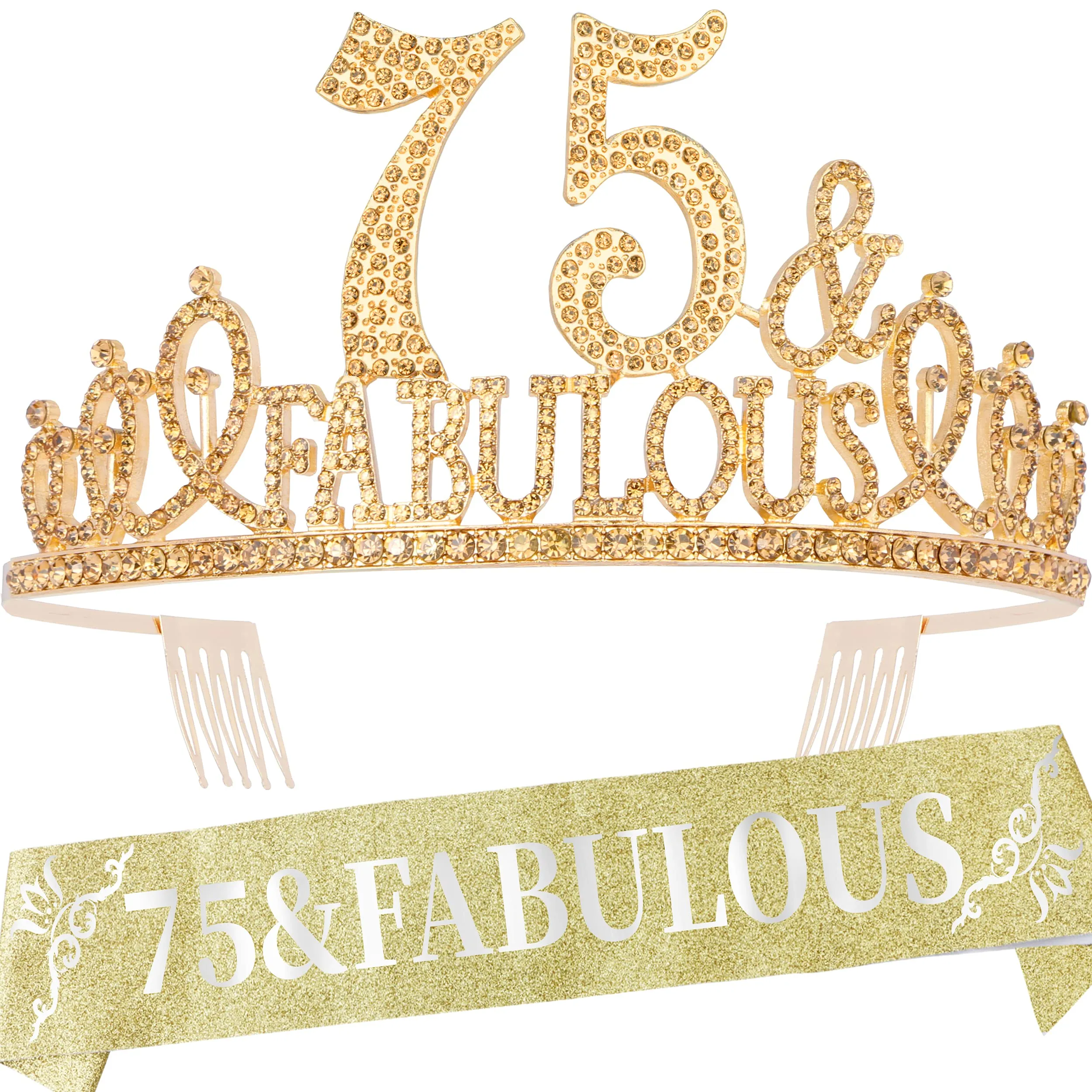 75th Birthday Gifts for Women, 75th Birthday Crown and Sash for Women, 75th Birthday