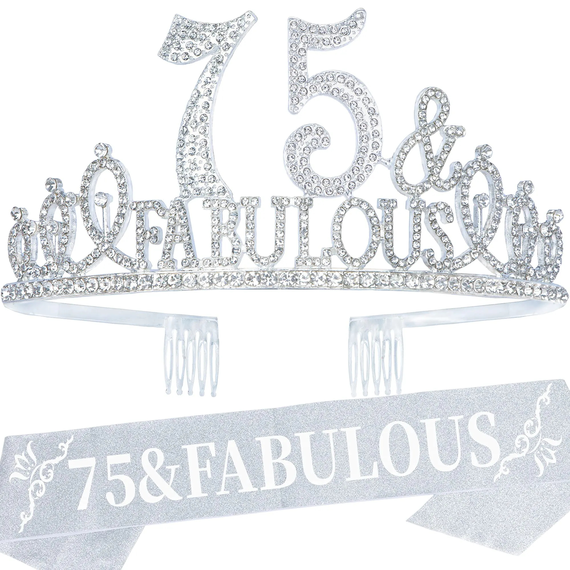 75th Birthday Gifts for Women, 75th Birthday Crown and Sash for Women, 75th Birthday