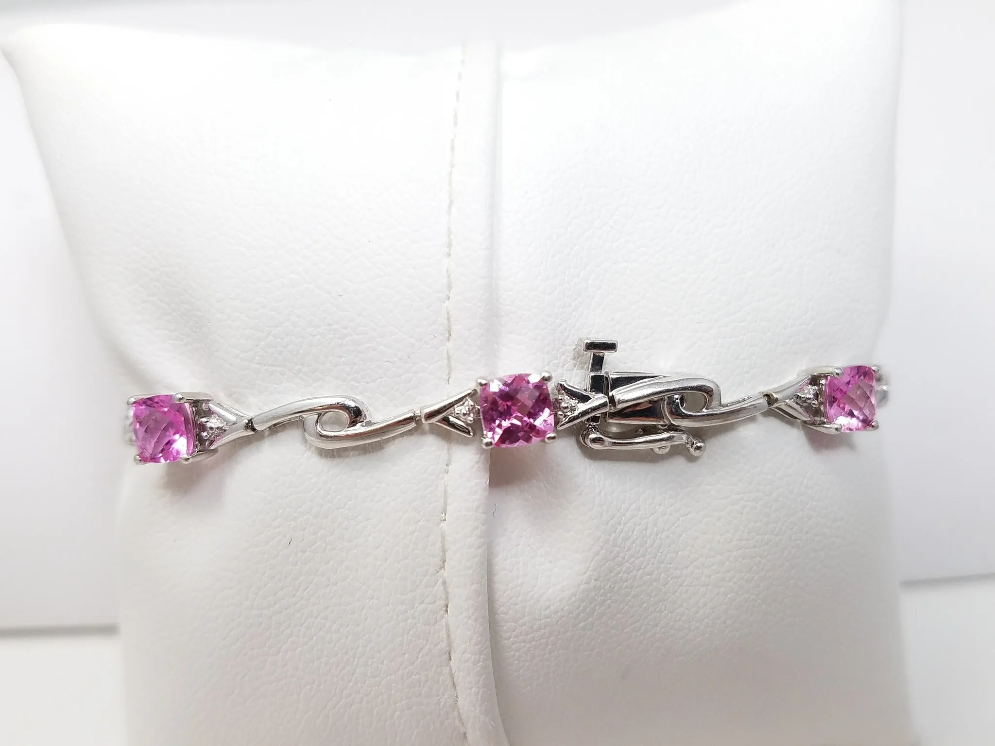 7" 3.50ctw Synthetic Pink Sapphire 14k White Gold Bracelet