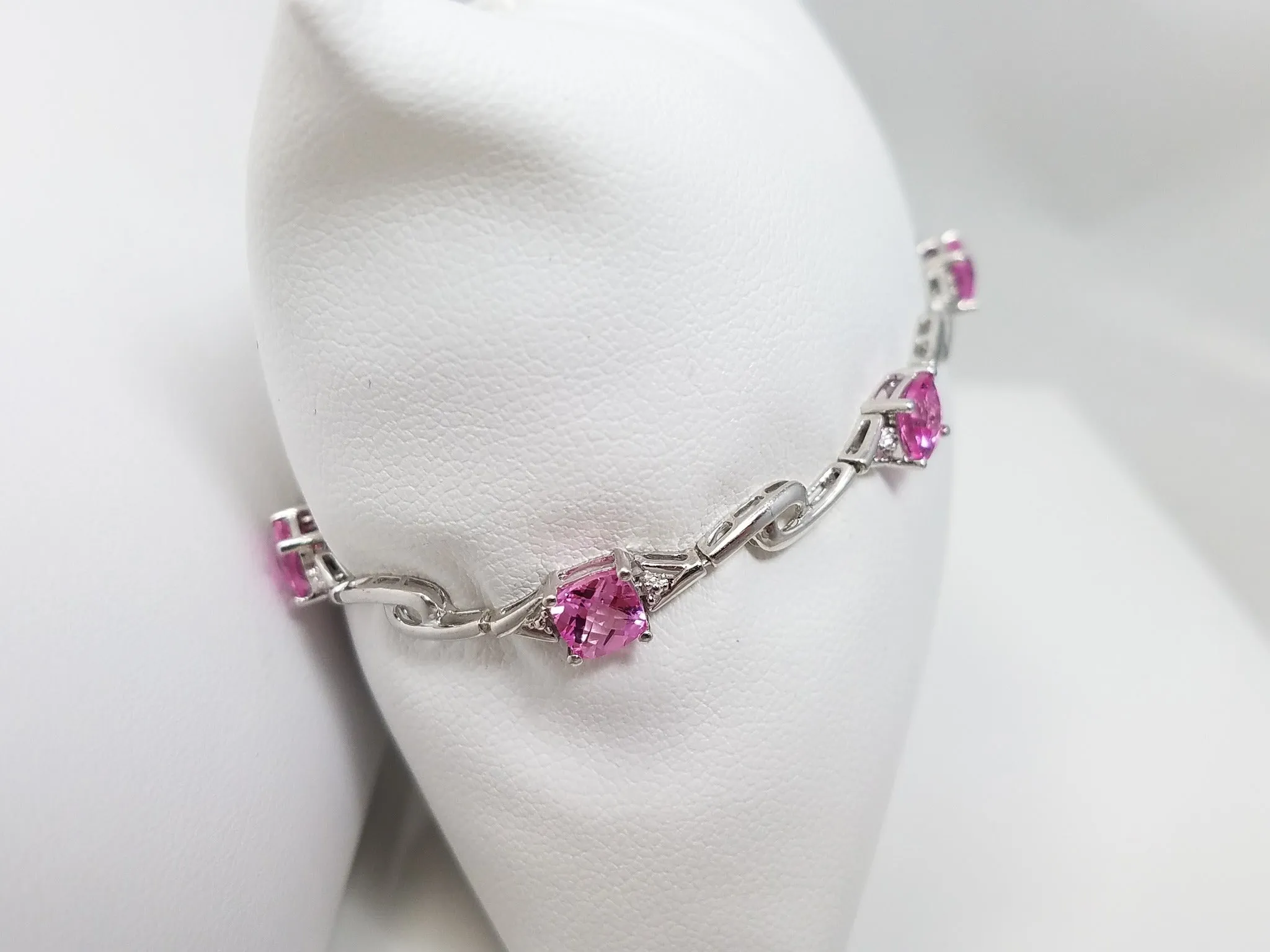 7" 3.50ctw Synthetic Pink Sapphire 14k White Gold Bracelet