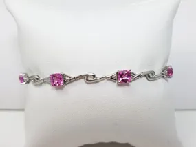 7" 3.50ctw Synthetic Pink Sapphire 14k White Gold Bracelet