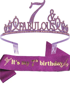 7th Birthday Gifts for Girls,7th Birthday Tiara and Sash Purple,7th Birthday Decorations