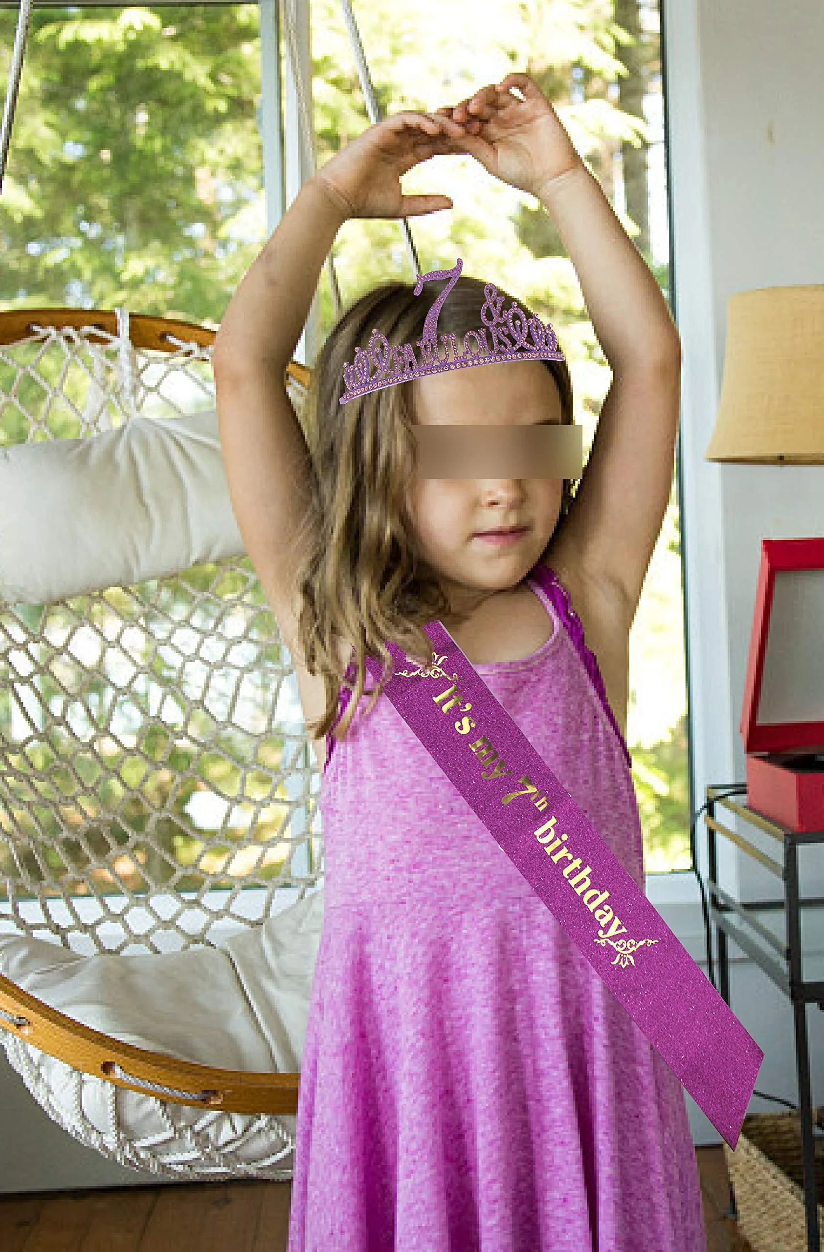 7th Birthday Gifts for Girls,7th Birthday Tiara and Sash Purple,7th Birthday Decorations