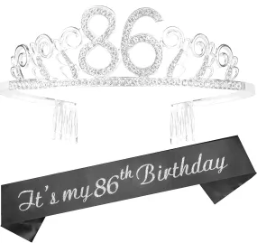 86th Birthday Gifts for Women, 86th Birthday Tiara and Sash, HAPPY 86th Birthday Party