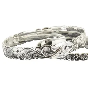 925 Sterling Silver Hand Carved Hawaiian Queen Bangles - 6mm to 18mm